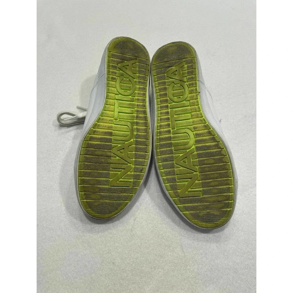 Nautica Women's Size 8 Esmae Low‎ Top Lace-Up Sneakers Faux Leather White/Lime
